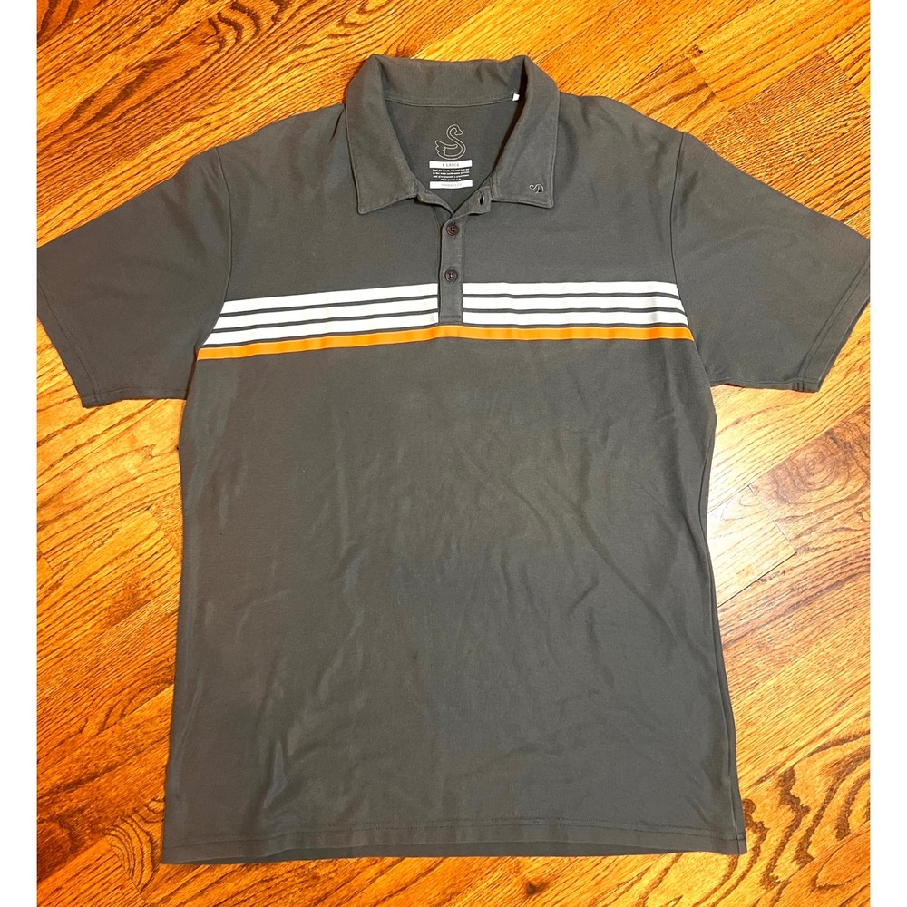 Swannies Mens Golf Polo Shirt XL‎ Gray Striped Short Sleeve Cotton Blend Pique